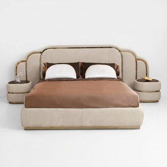 Beige Schlafzimmer Möbel Bett 2x Nachttische Holz Garnitur Luxus Set 3tlg