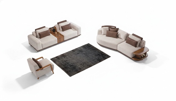 Beige Sofagarnitur Moderne Luxus Sofas 3+2 Sitzer Poslter Sessel 3tlg Set