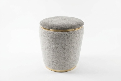 Beiger Holz-Textil Hocker modern eleganter Sitzpuff