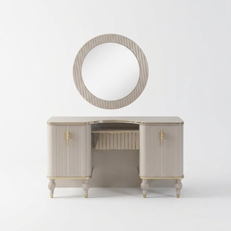 Beiger Schminktisch Designer Frisiertisch Kosmetiktisch Konsole Spiegel