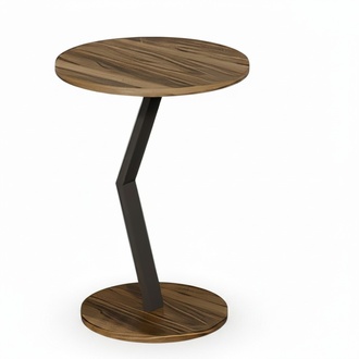Design Beistelltisch - Holzoptik mit geschwungener Metallbasis