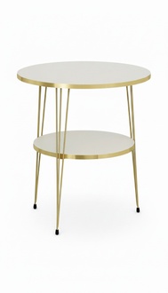 Eleganter Couchtisch mit zwei Ebenen und goldenen Metallbeinen