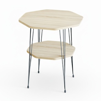 Design Beistelltisch Set in Holzoptik mit Zwei Ebenen und Metallbeinen
