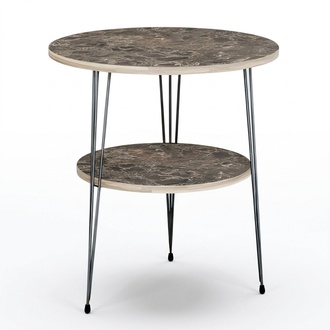 Design Beistelltisch Set in Marmoroptik mit Zwei Ebenen und Metallbeinen