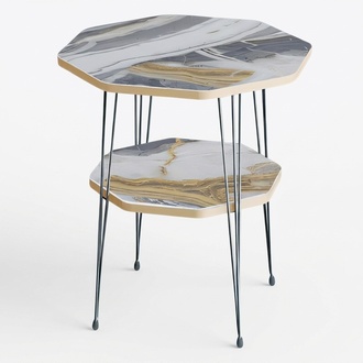 Design Couchtisch Set mit Zwei Ebenen in Marmoroptik und Goldenen Akzenten