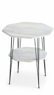 Design Couchtisch Rund mit Ablage Set - Holzoptik mit goldenen Metallbeinen