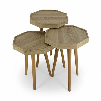 Set aus 3 Beistelltischen im Octagon-Design