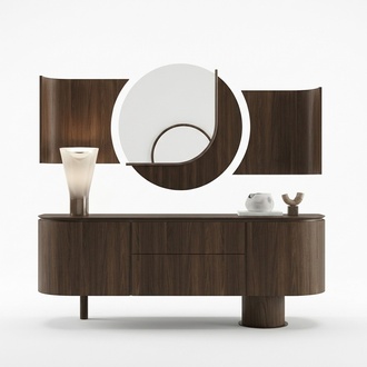 Bequem Braun Kommode mit Spiegel Stilvoll Anrichte Esszimmermöbel Sideboard