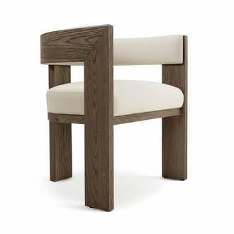 Bequemer Designerstuhl aus Holz mit cremefarbener Polsterung