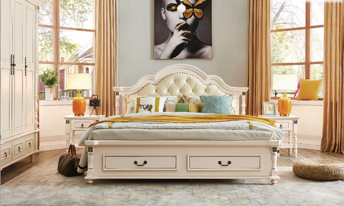 Design 3tlg. Set Schlafzimmer Nachttisch Holz Designer Bett Luxus Klassisch Neu