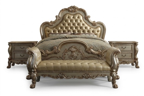 Bett 2x Nachttisch 3 tlg. Schlafzimmer Set Luxus Betten Chesterfield Leder Holz