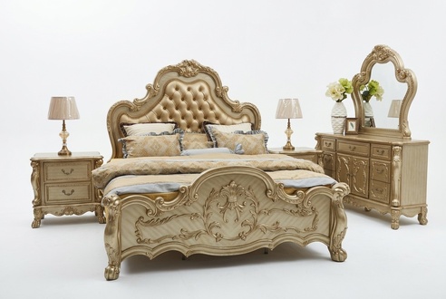 Bett + 2x Nachttisch 3 tlg. Schlafzimmer Set Designer Luxus Schlafzimmer Barock