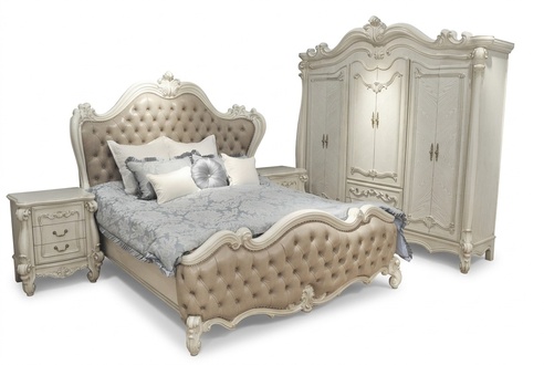 Bett + 2x Nachttisch 3 tlg. Schlafzimmer Set Designer Luxus Schlafzimmer Barock