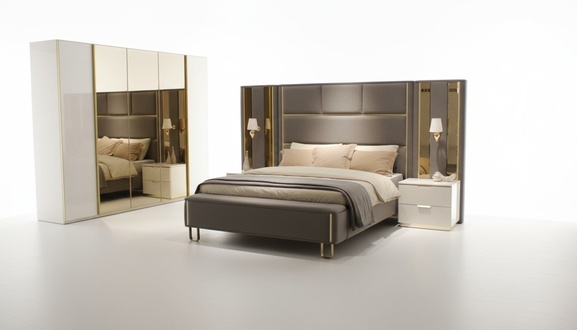 Bett 2x Nachttische 3tlg. Schlafzimmer Doppelbett Design Möbel Holz Neu Set