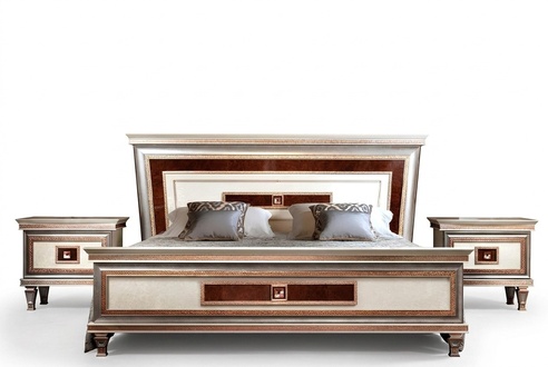Bett 2x Nachttische 3tlg. Italienische Möbel Schlafzimmer Betten Holz Neu Set