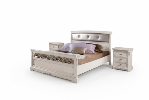 Bett 2x Nachttische 3 tlg. Schlafzimmer Set Designer Luxus Betten Weiß