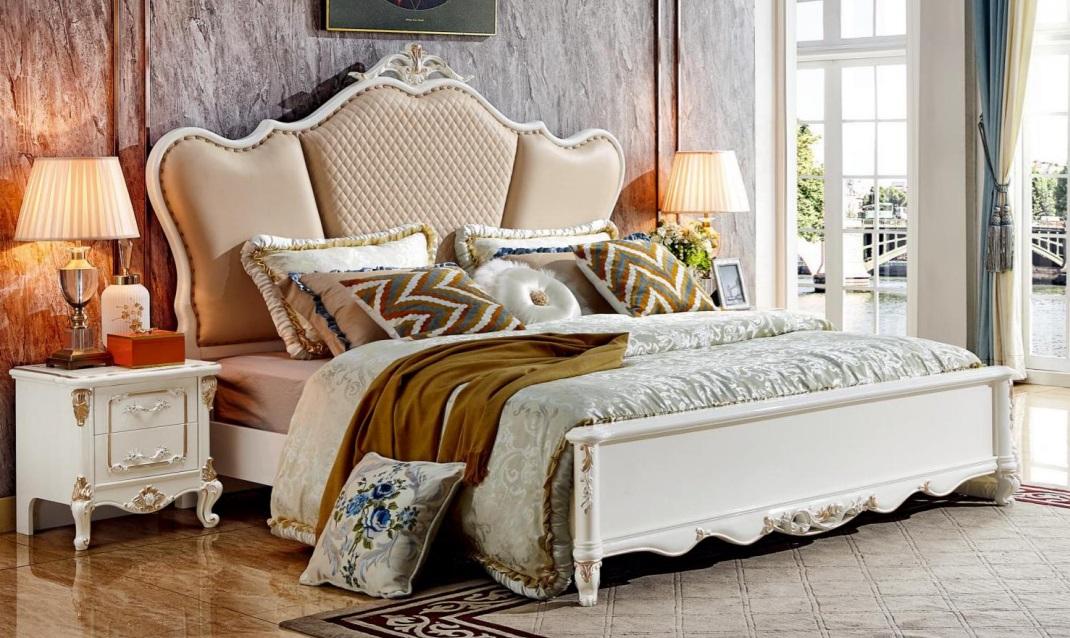 Bett Schlafzimmer Set Design Weiß Stil Leder Betten 2x Nachttisch 3tlg
