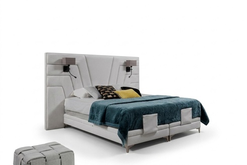 Bett Betten Doppelbett Schlafzimmer Leder Polster Textil Hotel + Lampen 200x200