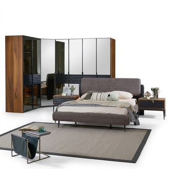 Bett Design Schlafzimmer Doppelbett Braun Holz Bettrahmen Set 4tlg