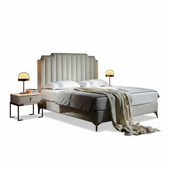 Bett Leder 2x Nachttisch 3 tlg. Schlafzimmer Set Möbel Modern Neu Luxus Betten