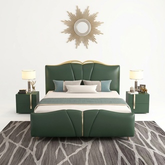 Bett Luxus Möbel Bettrahmen Holz Schlafzimmer Einrichtung Kunstleder Neu