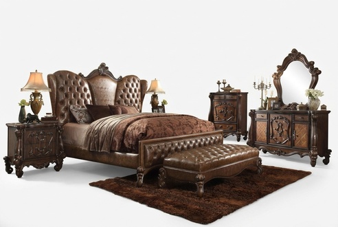 Bett Nachttisch 3tlg. Schlafzimmer Set Chesrterfield Luxus Schlafzimmer Barock