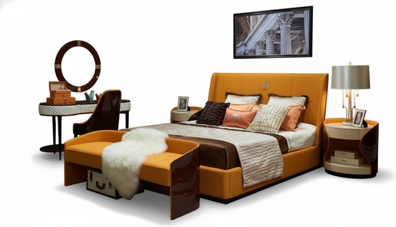 Bett Nachttisch Hocker 4 tlg. Schlafzimmer Set Design Modern Luxus Betten Neu