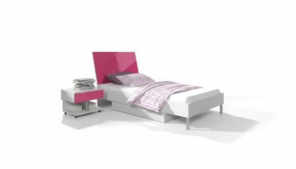 Bett + Nachttisch - Kinderzimmer Schlafzimmer Möbel Betten 2tlg Set Rosa
