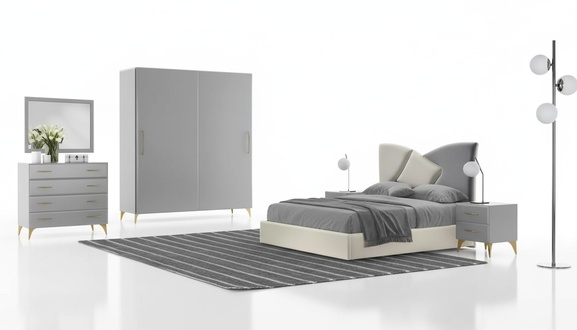 Bett Nachttisch Kleiderschrank Kommode 6 tlg.Design Schlafzimmer Set