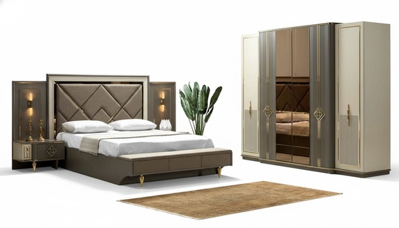 Bett Nachttisch Kleiderschrank Luxus 4 tlg Schlafzimmer Set Design neu