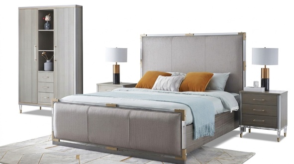 Bett Nachttisch Kommode 4 tlg. Schlafzimmer Set Design Modern Luxus Betten Neu