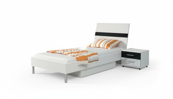 Bett + Nachttisch - Schlafzimmer Möbel Kinderzimmer Betten Schwarz 2tlg. Set Neu