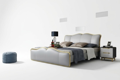 Bett Polster Design Luxus Metall Doppel Betten Ehe Schlaf Zimmer Textil Hotel
