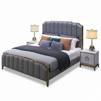 Bett Polster Design Luxus Doppel Betten Grau 180x200cm Schlaf Zimmer Leder Hotel