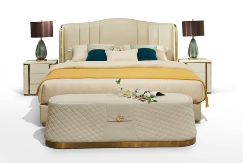 Bett Polsterbett Luxus Schlafzimmer Design Betten Textil Leder Bettgestell Neu