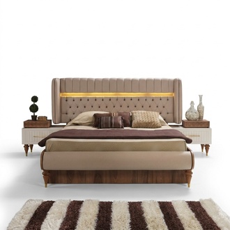 Bett Schlafzimmer Luxus Doppelbett Beige Modern Design Betten Hotel
