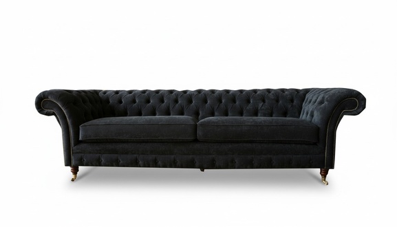 Big Sofa 4 Sitzer Couch Chesterfield Polster Garnitur Leder Textil Schwarz