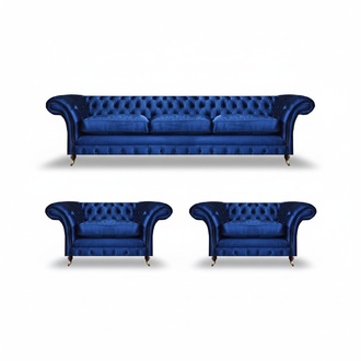 Blau Modern Sofa Set 3tlg Einrichtung Luxus Wohnzimmer Sitzmöbel Chesterfield