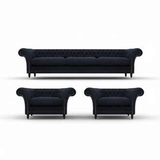 Blau Sofagarnitur 3tlg 2x Sessel Sofa Dreisitze Couch Einrichtung Chesterfield