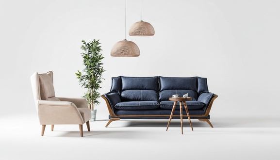 Blau-Weißes Wohnzimmer Sofagarnitur Dreisitzer Luxus Sessel Couch 2tlg