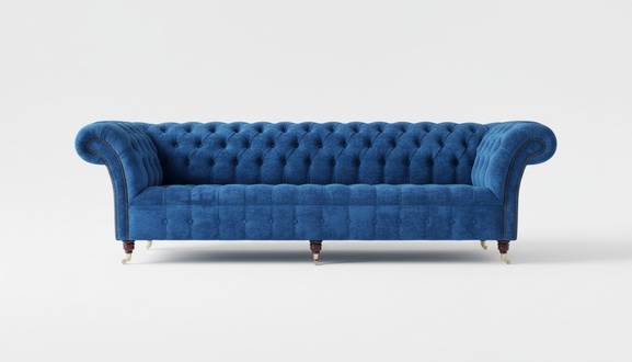 Blaue Chesterfield Couch Polster Textil 4 Sitzer XXL Big Sofa Couchen XXL