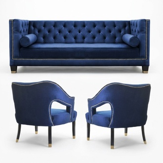 Blaue Chesterfield Sessel xxl Big Textil Stoff Couchen Möbel Garnturen Samt Neu