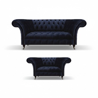 Blaue Wohnzimmer Chesterfield Couchen Designer Polstermöbel Sofas 2tlg