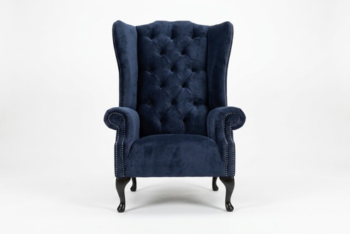Blauer Ohrensessel Chesterfield Sofa Couch Polster 1 Sitzer Sessel Sofas Textil