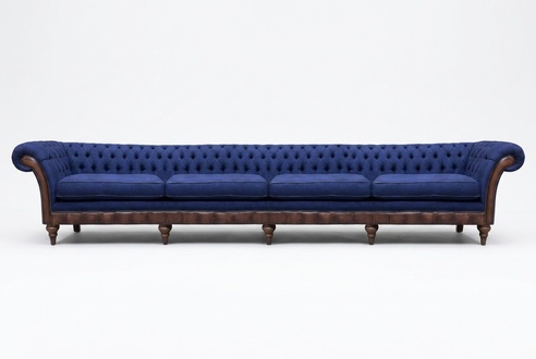 Blaues Chesterfield Wohnzimmer Viersitzer Sofa Exklusive Polstermöbel