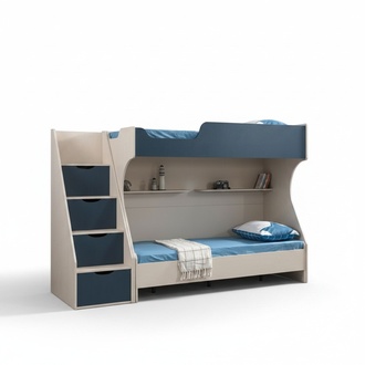Blaues Kinderbett aus Holz modern, stilvoll und sicher