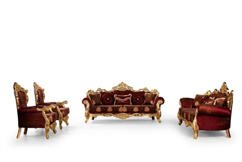 Bordeaux Rote Sofagarnitur Couch Gold Klassische Möbel Tisch 5tlg.