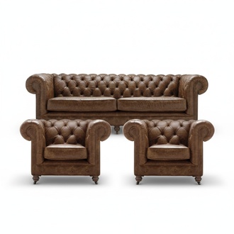 Braun Chesterfield+2 Sessel Leder Couchen Kreative Möbel Neu Wohnzimmer Sofa