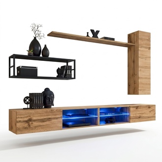 Braun Luxus Neu Wohnwand Set Wohnzimmermöbel Einrichtung Wandschrank Wand Regal