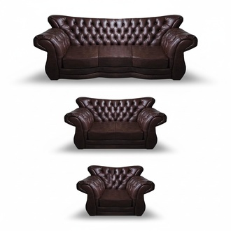 Braun Sofas Komplett 3tlg Leder Sitzmöbel Wohnzimmer Chesterfield Design Möbel